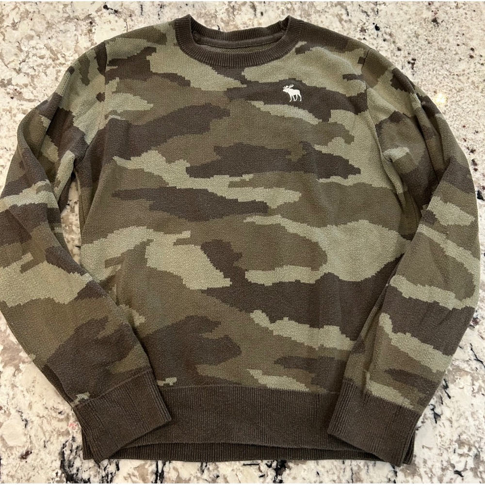 Abercrombie & Fitch Kids Camo Sweater Size 13 14 Green Brown Long Sleeve Fatigue